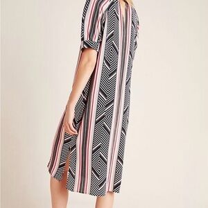 Chic Striped Midi Dress in Black and Pink